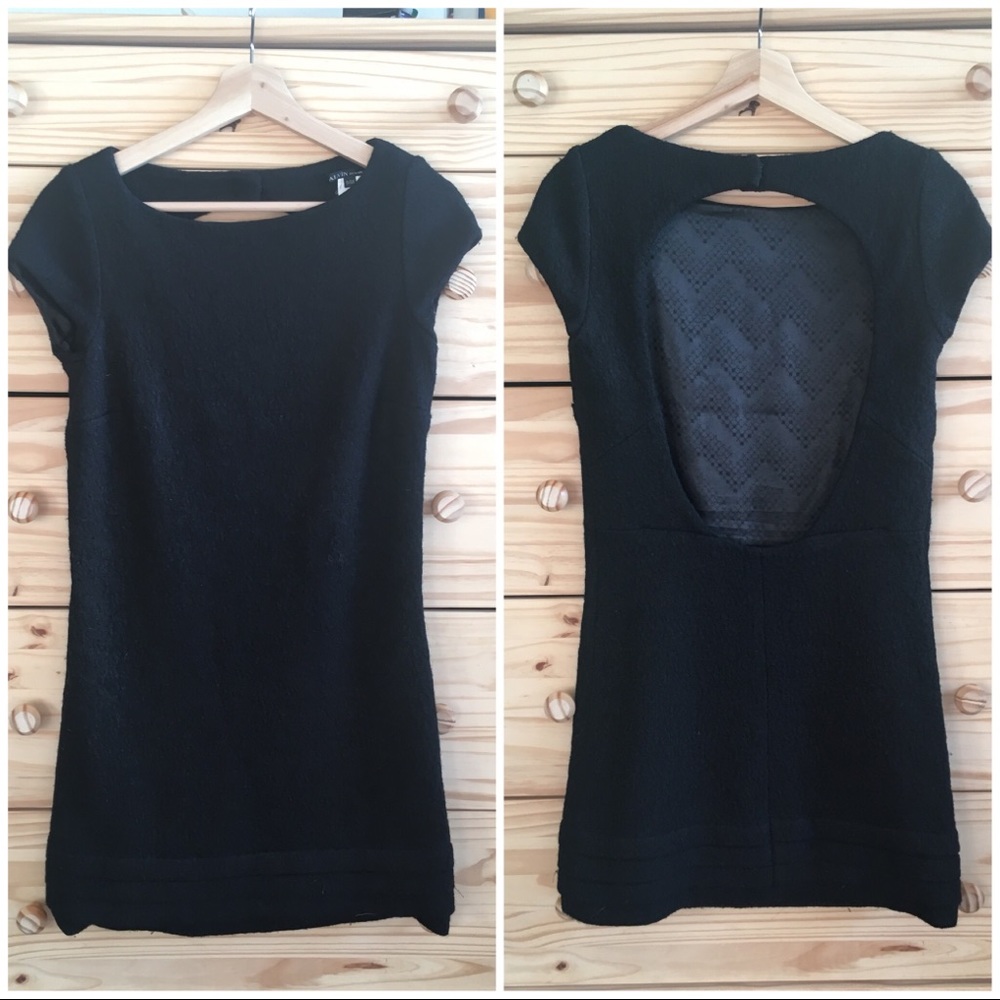 Alvin Valley Black Wool Open-Back Mini Dress 0